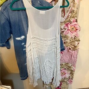 Free People Cream Asymmetrical Pleated Tank Top